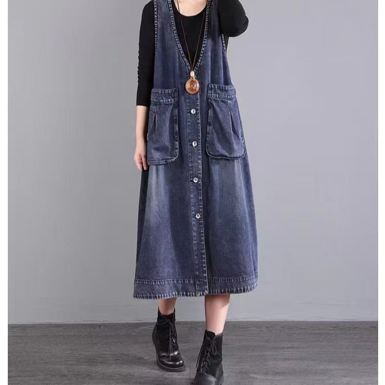Women's Fashion Pocket Plus Denim Vest Dress