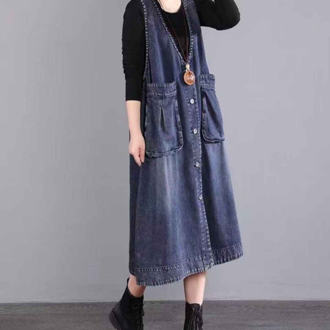 Women's Fashion Pocket Plus Denim Vest Dress