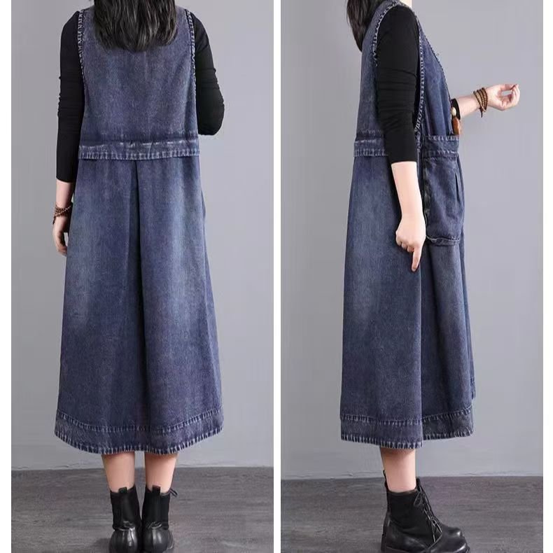 Women's Fashion Pocket Plus Denim Vest Dress