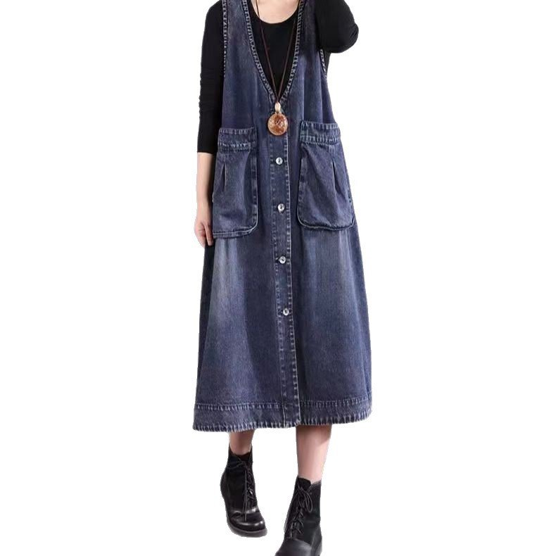 Women's Fashion Pocket Plus Denim Vest Dress